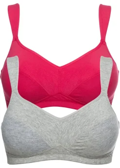 bonprix bonprix Básicos|Ropa Interior De Algodón>Sujetador sin aros de algodón orgánico (2 unidades) Rosa hibisco + gris claro jaspeado