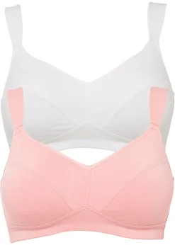 bonprix bonprix Sujetadores|Sujetadores De Copa E A H>Sujetador sin aros de algodón orgánico (2 unidades) Blanco-rosa