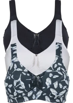 bonprix bonprix Sujetadores|Ropa Interior De Algodón>Sujetador sin aros de algodón orgánico (3 unidades) Azul oscuro estampado + azul oscuro + blanco