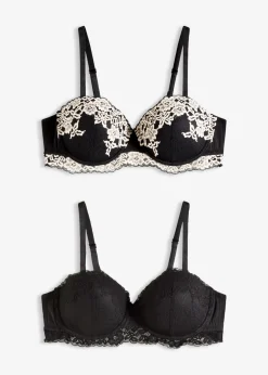 Mujer bonprix bonprix Sujetador tipo balconette de encaje bicolor (2 unidades)