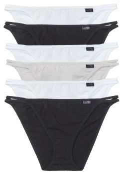bonprix bonprix Ropa Interior De Algodón|Básicos>Tanga (6 unidades) negro-blanco-gris