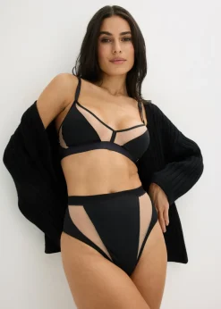 Mujer bonprix bonprix Tanga de talle alto con insertos transparentes