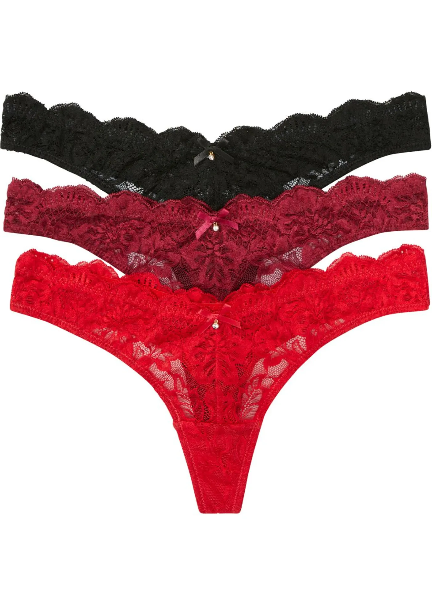bonprix bonprix Lencería|Bragas>Tanga en V (3 unidades) Negro-rojo salsa-rojo azalea