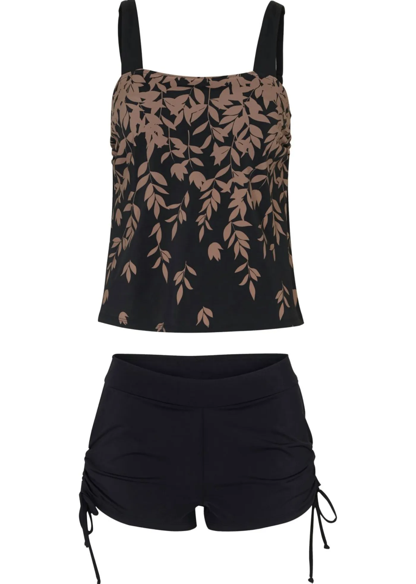 bonprix bonprix Ropa De Baño Cubridora|Tankinis>Tankini (2 piezas) con pantalón de baño negro / taupe con flores