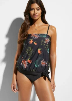 bonprix bonprix Tankinis>Tankini bandeau (2 piezas) con tirantes multiposición negro / verde floral