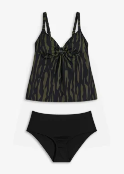 bonprix bonprix Tankinis>Tankini con detalle de anilla (2 piezas) Caqui-negro