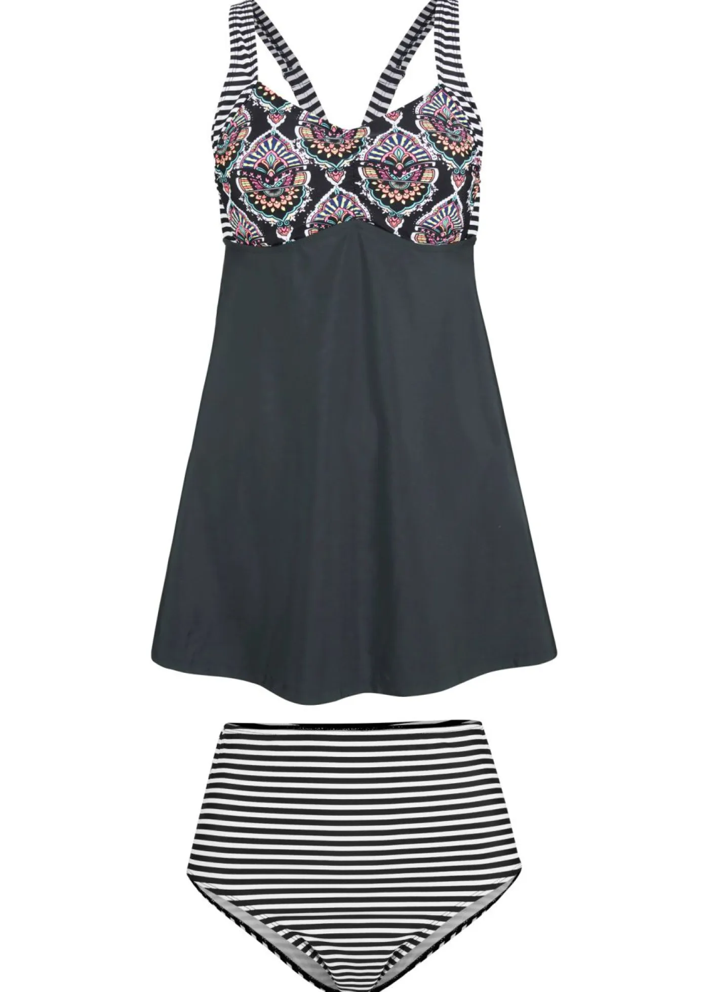 bonprix bonprix Ropa De Baño Cubridora|Tankinis>Tankini largo (2 piezas) con braguita high waist Negro