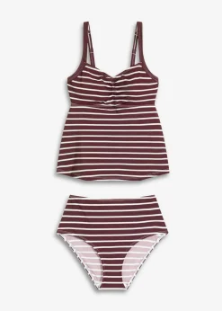 bonprix bonprix Tankinis>Tankini (2 piezas) con cordón Rojo burdeos-blanco lana de rayas