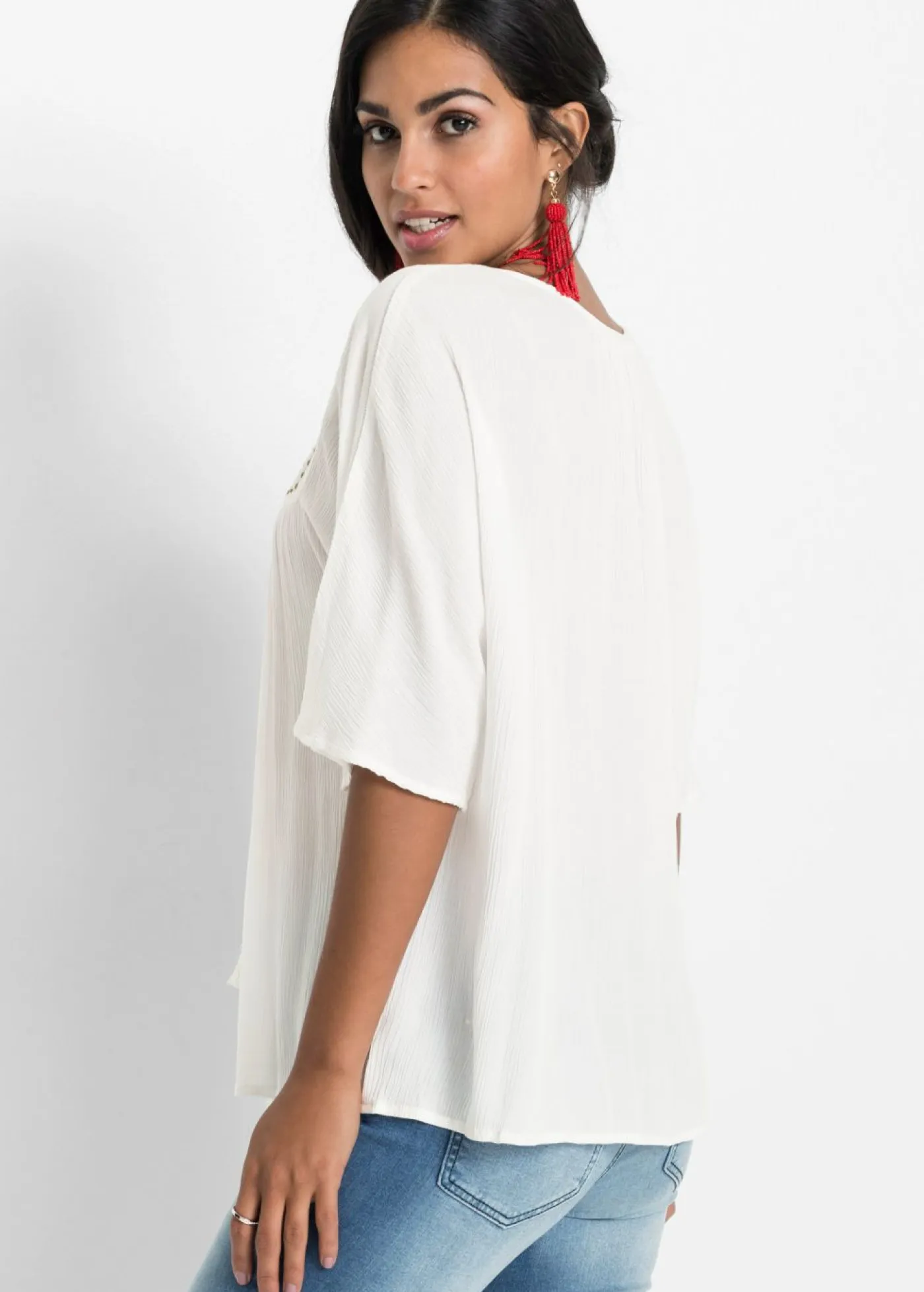 bonprix bonprix Camisas Y Blusas>Túnica arrugada de viscosa suave Blanco lana de flores