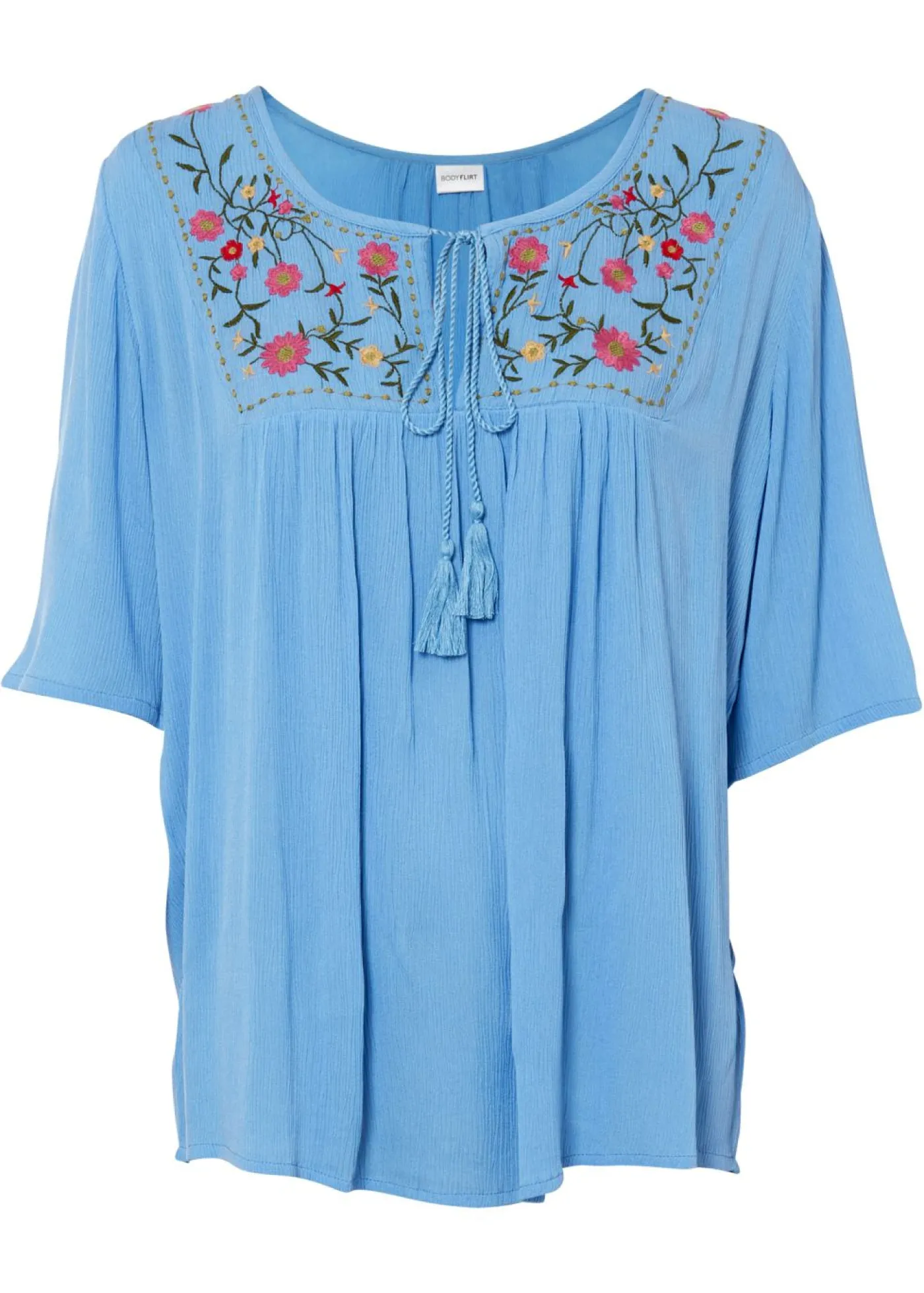 bonprix bonprix Camisas Y Blusas>Túnica arrugada de viscosa suave Azul brillante de flores