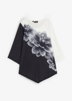 bonprix bonprix Camisetas>Túnica con estampado Negro-blanco de flores