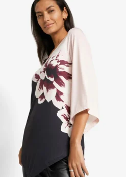 bonprix bonprix Camisetas>Túnica con estampado Negro-blanco de flores