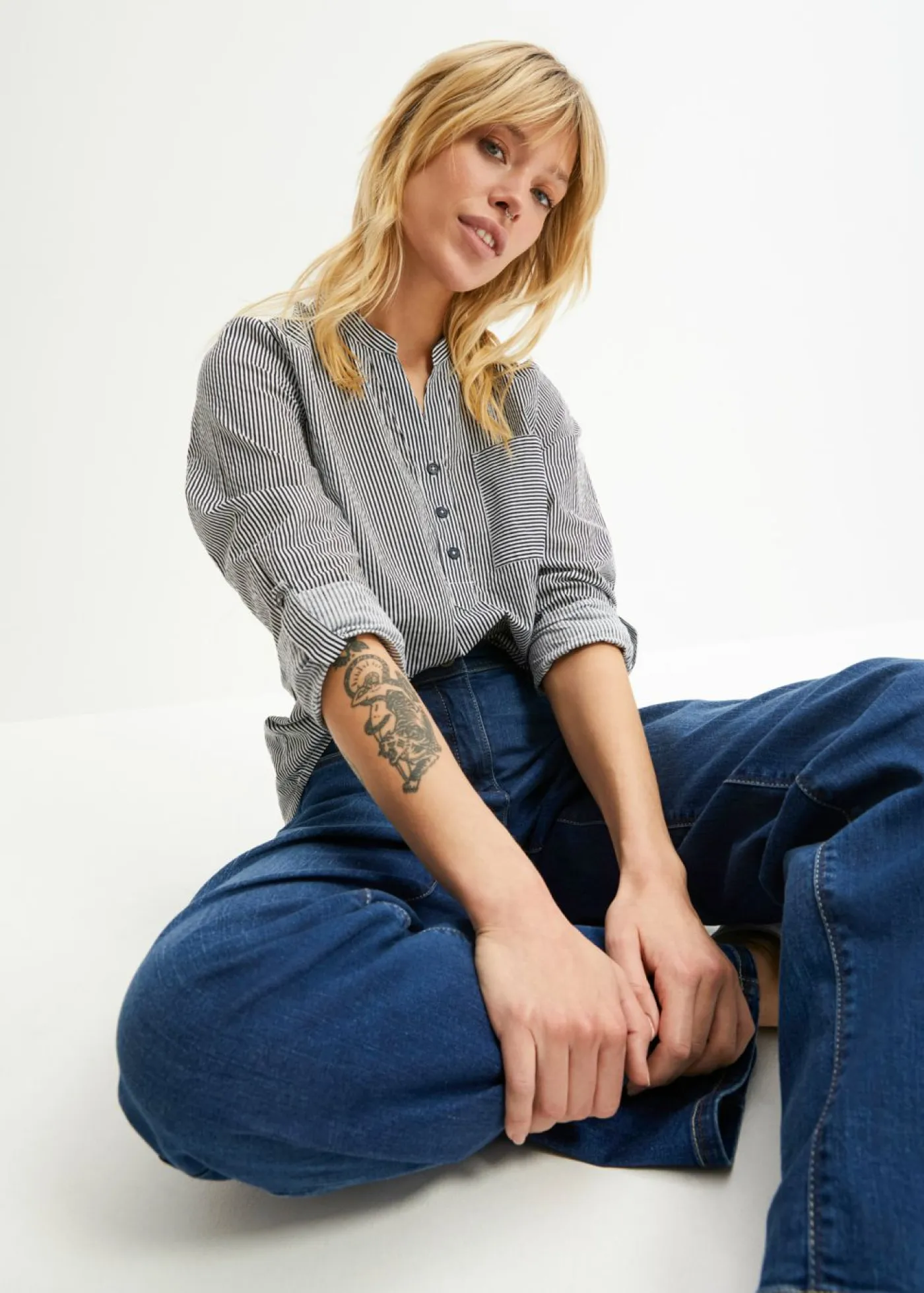 bonprix bonprix Camisas Y Blusas>Túnica de algodón azul marino-blanco con rayas