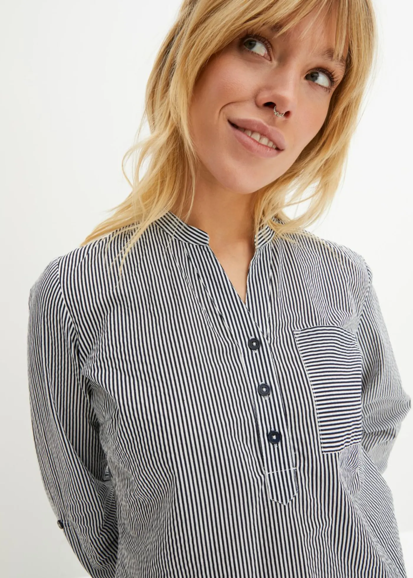 bonprix bonprix Camisas Y Blusas>Túnica de algodón azul marino-blanco con rayas