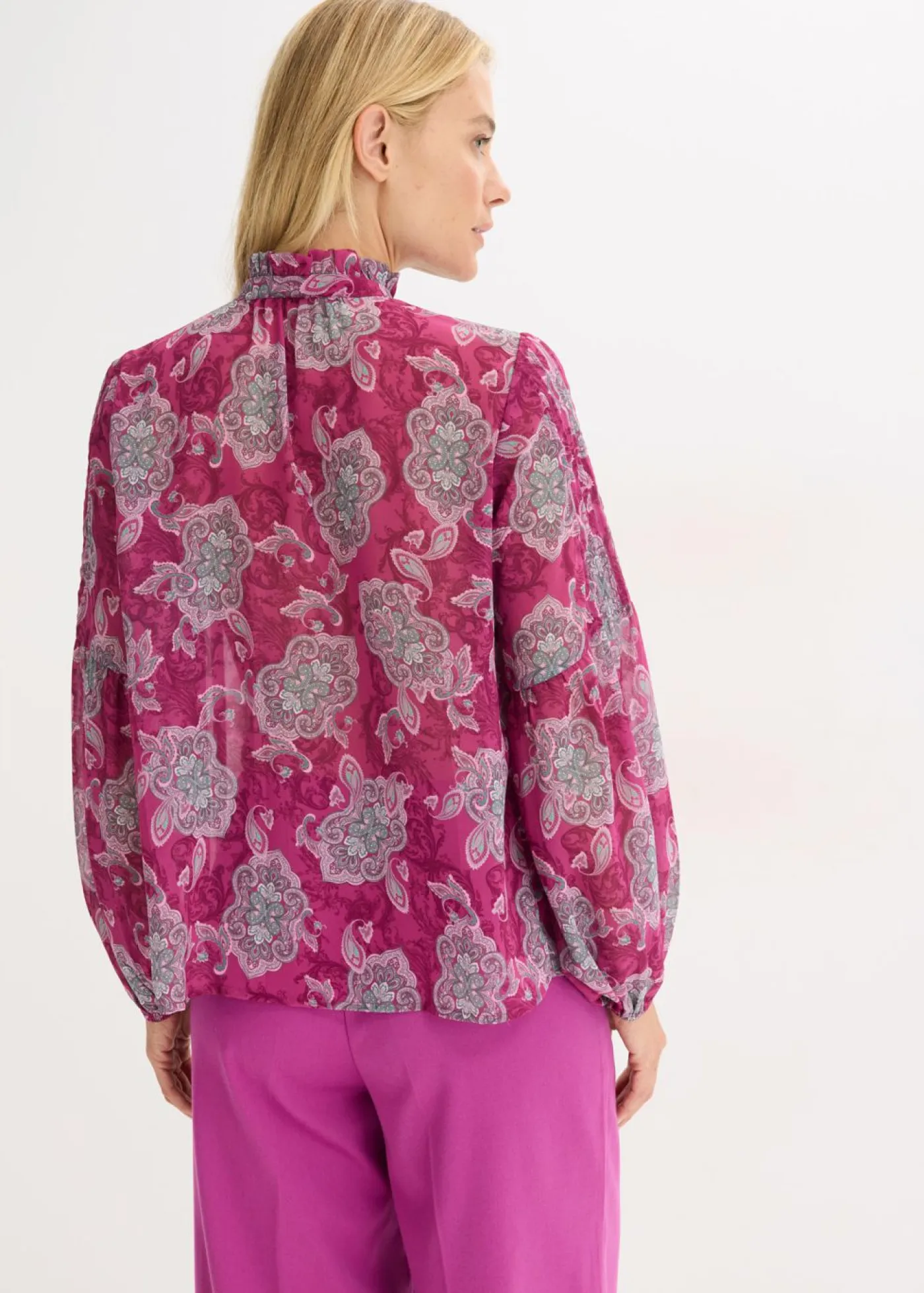 bonprix bonprix Camisas Y Blusas>Túnica de gasa con patrón paisley fucsia oscuro-hierbabuena-rosa orquídea