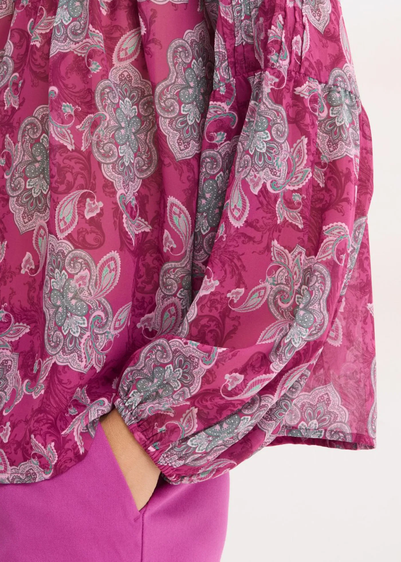bonprix bonprix Camisas Y Blusas>Túnica de gasa con patrón paisley fucsia oscuro-hierbabuena-rosa orquídea