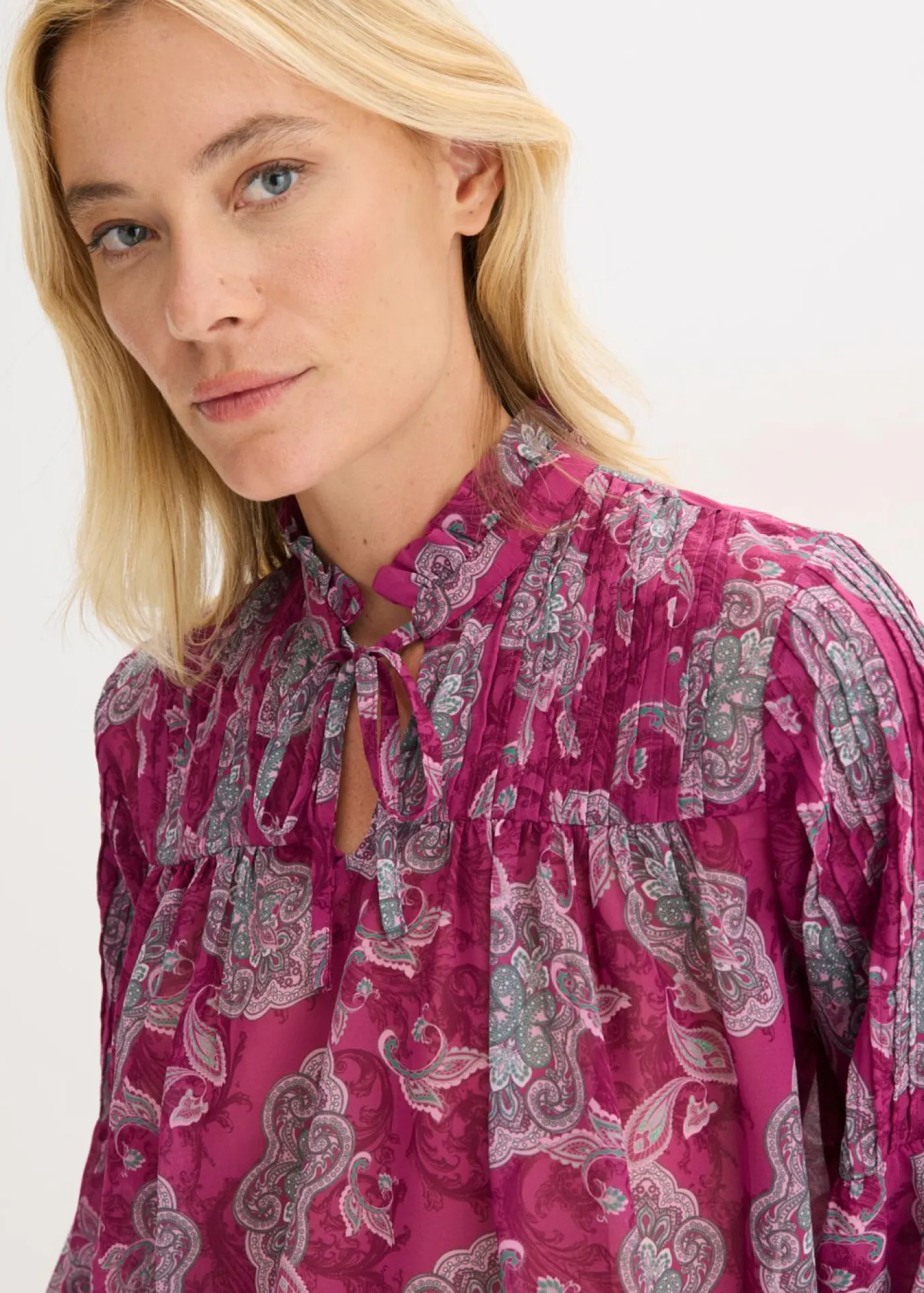 bonprix bonprix Camisas Y Blusas>Túnica de gasa con patrón paisley fucsia oscuro-hierbabuena-rosa orquídea