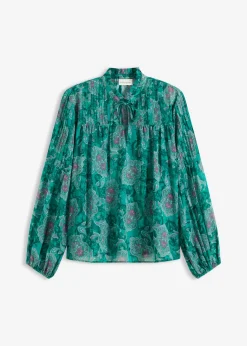 bonprix bonprix Camisas Y Blusas>Túnica de gasa con patrón paisley esmeralda oscuro-verde agua-fucsia oscuro