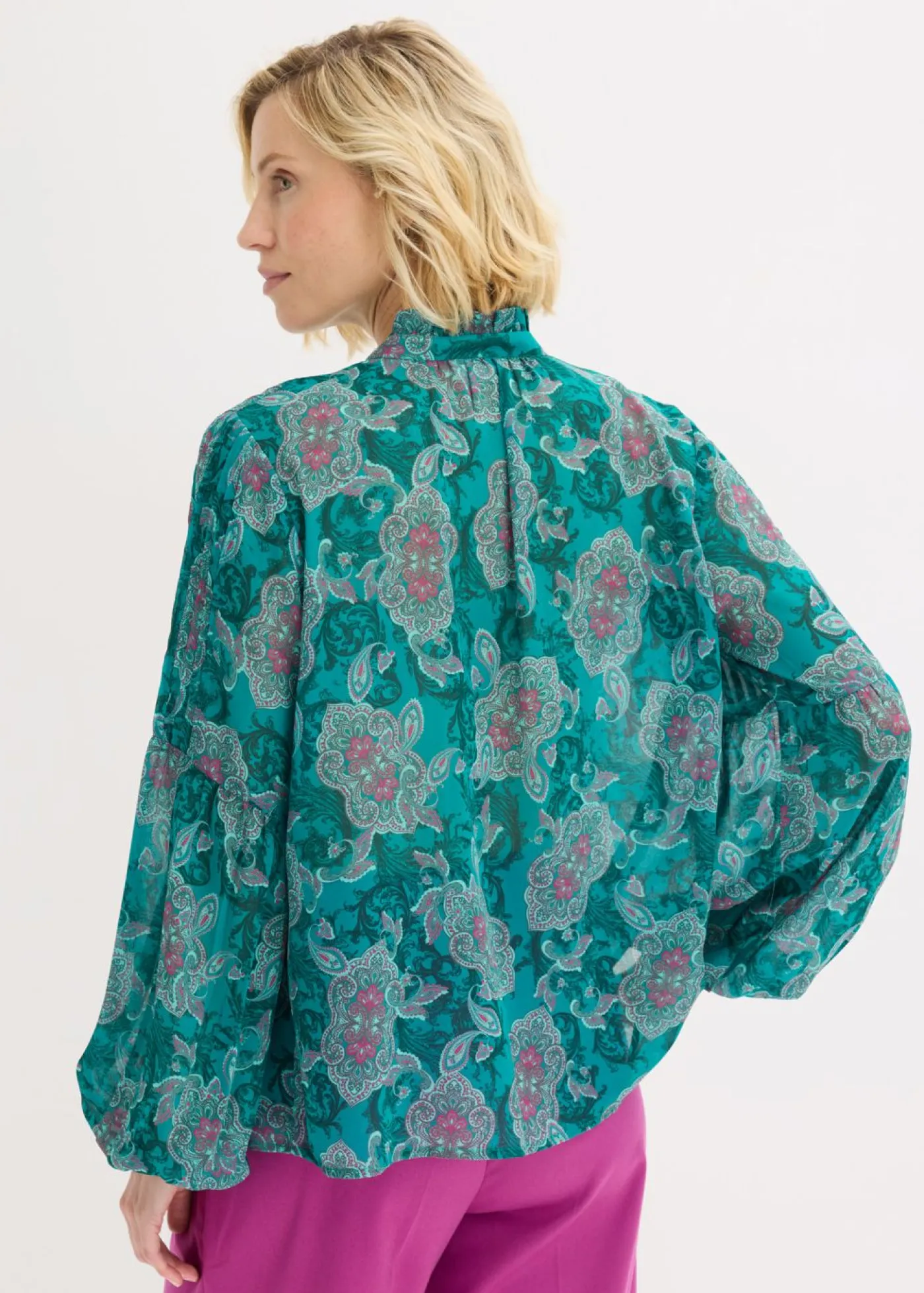 bonprix bonprix Camisas Y Blusas>Túnica de gasa con patrón paisley esmeralda oscuro-verde agua-fucsia oscuro