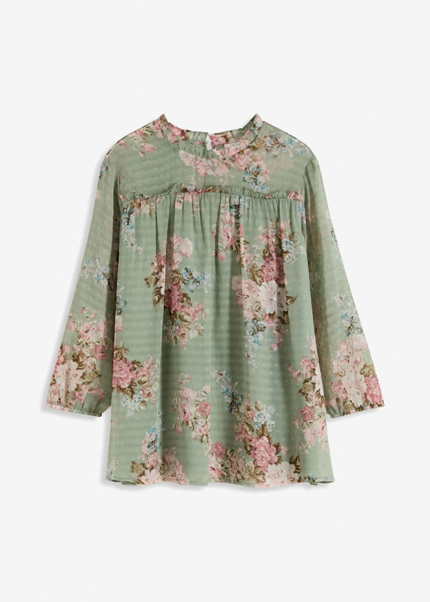 bonprix bonprix Camisas Y Blusas>Túnica de gasa estampada verde pastel con flores
