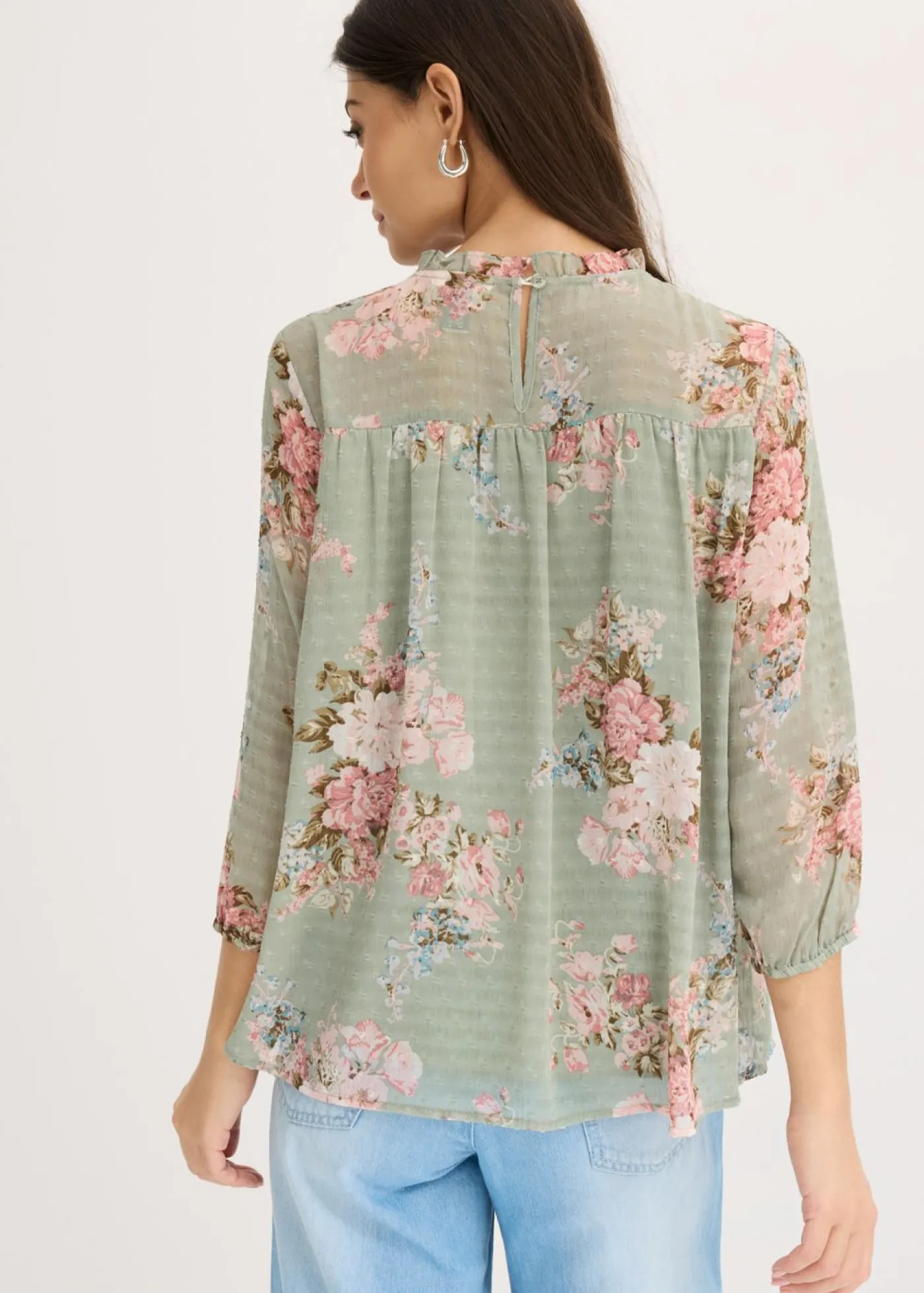 bonprix bonprix Camisas Y Blusas>Túnica de gasa estampada verde pastel con flores