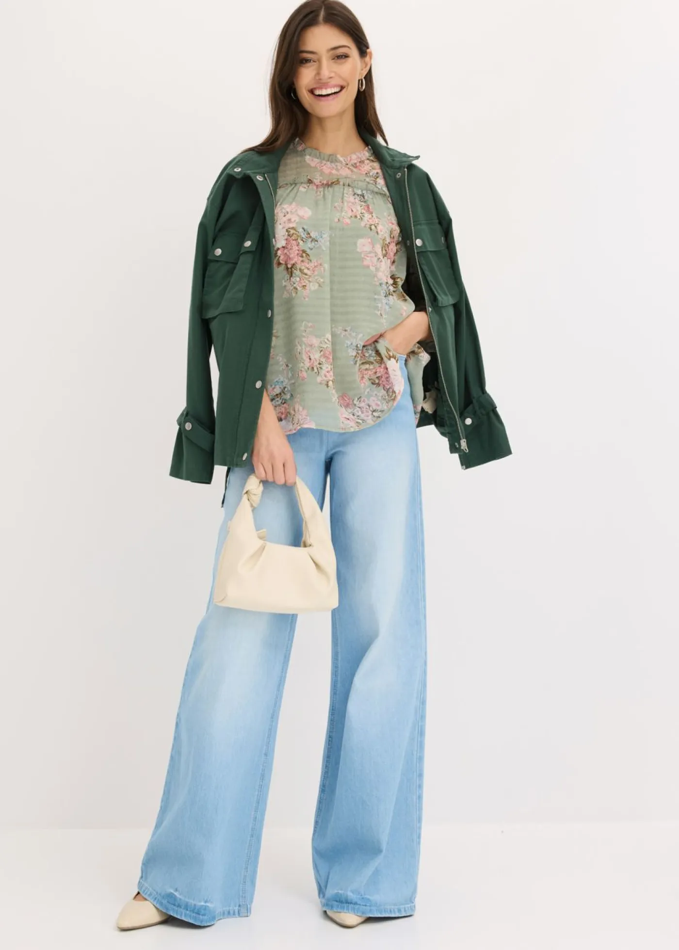 bonprix bonprix Camisas Y Blusas>Túnica de gasa estampada verde pastel con flores