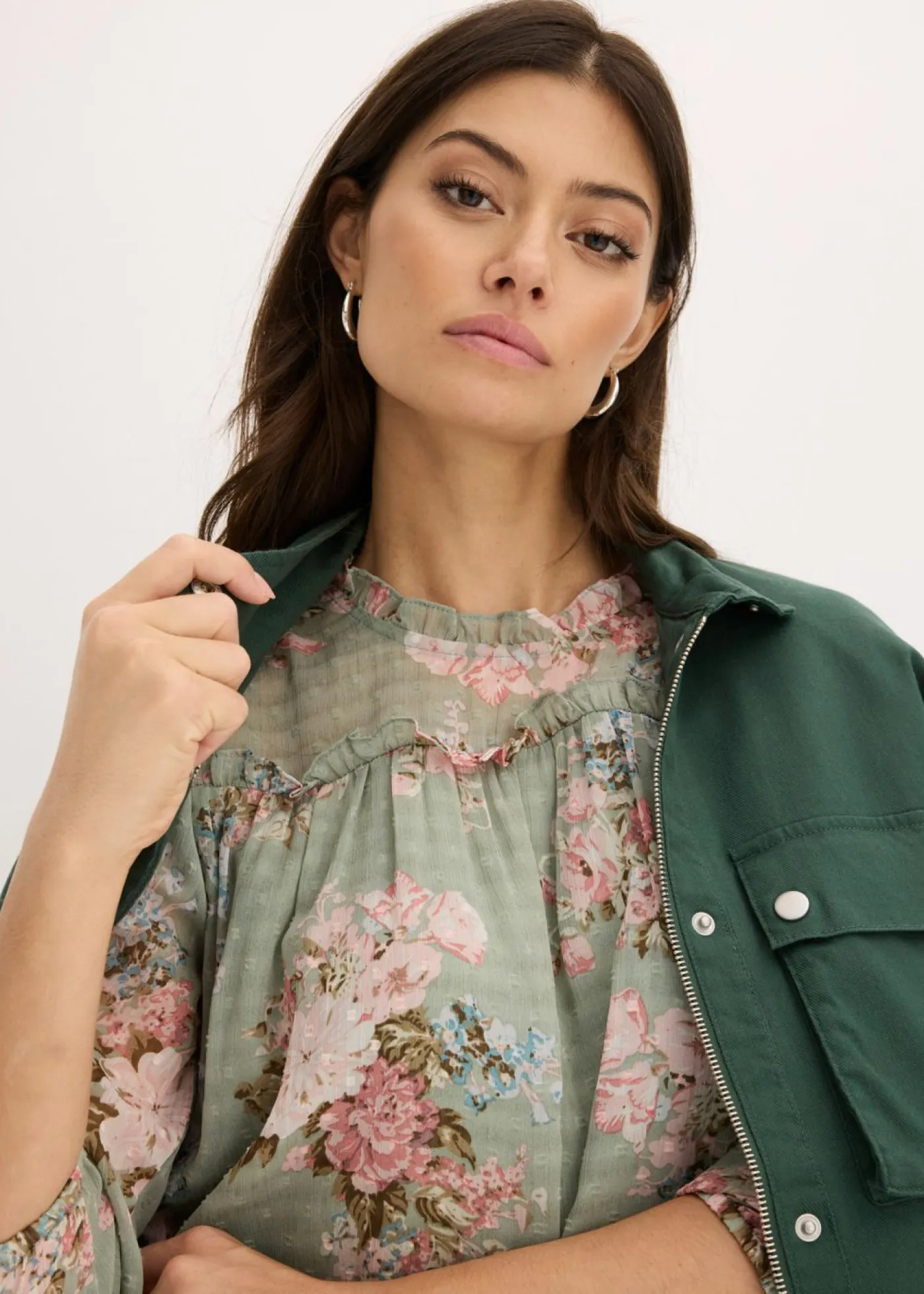 bonprix bonprix Camisas Y Blusas>Túnica de gasa estampada verde pastel con flores