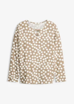 bonprix bonprix Camisas Y Blusas>Túnica de manga larga con detalle decorativo marrón grisáceo-blanco lana topos