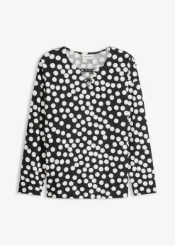 bonprix bonprix Camisas Y Blusas>Túnica de manga larga con detalle decorativo negro-blanco lana topos