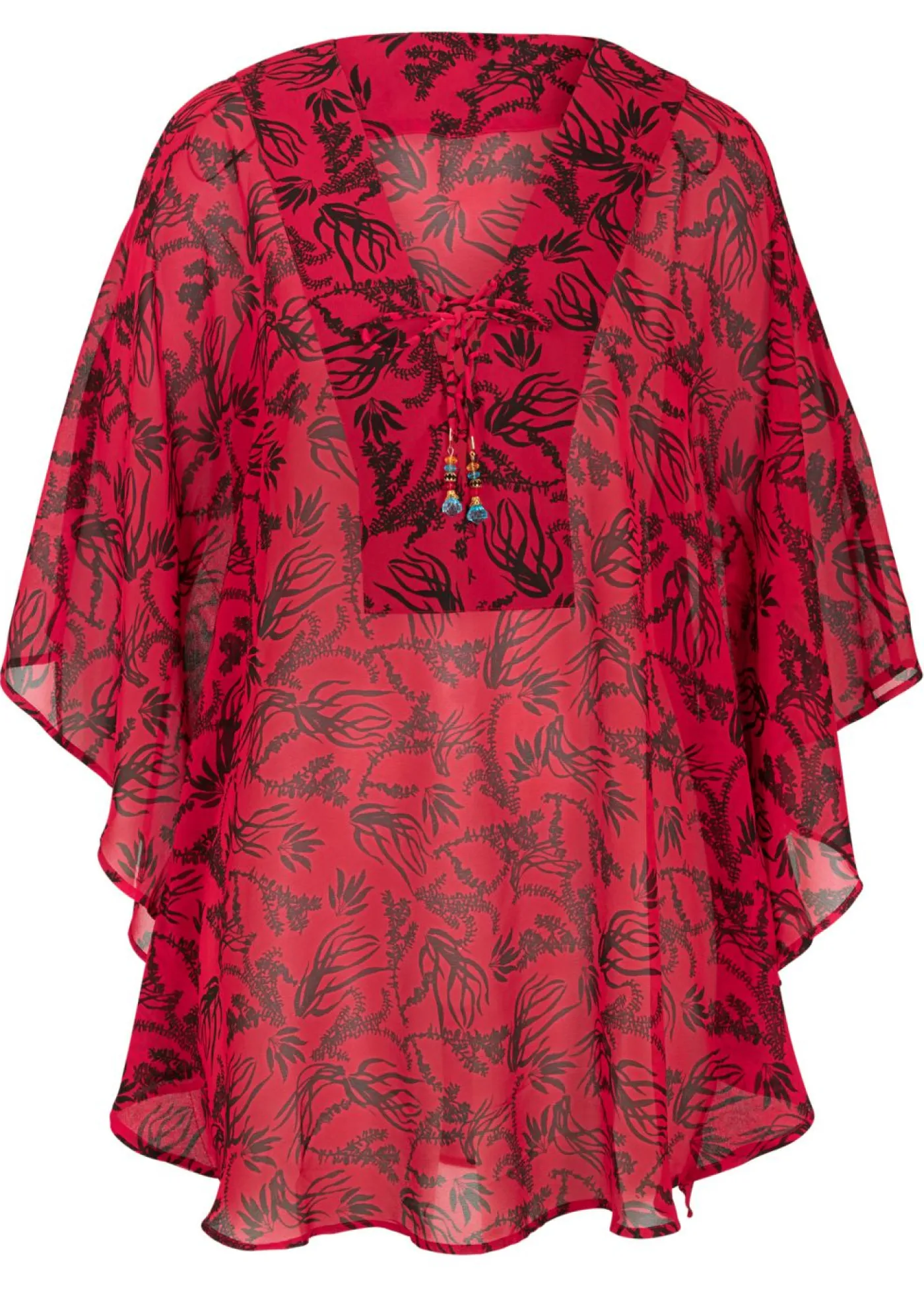 bonprix bonprix Ropa De Playa|Camisas Y Blusas>Túnica de playa de gasa ligera Rojo cayena/negro de flores