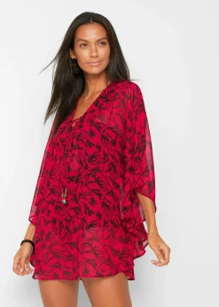 bonprix bonprix Ropa De Playa|Camisas Y Blusas>Túnica de playa de gasa ligera Rojo cayena/negro de flores