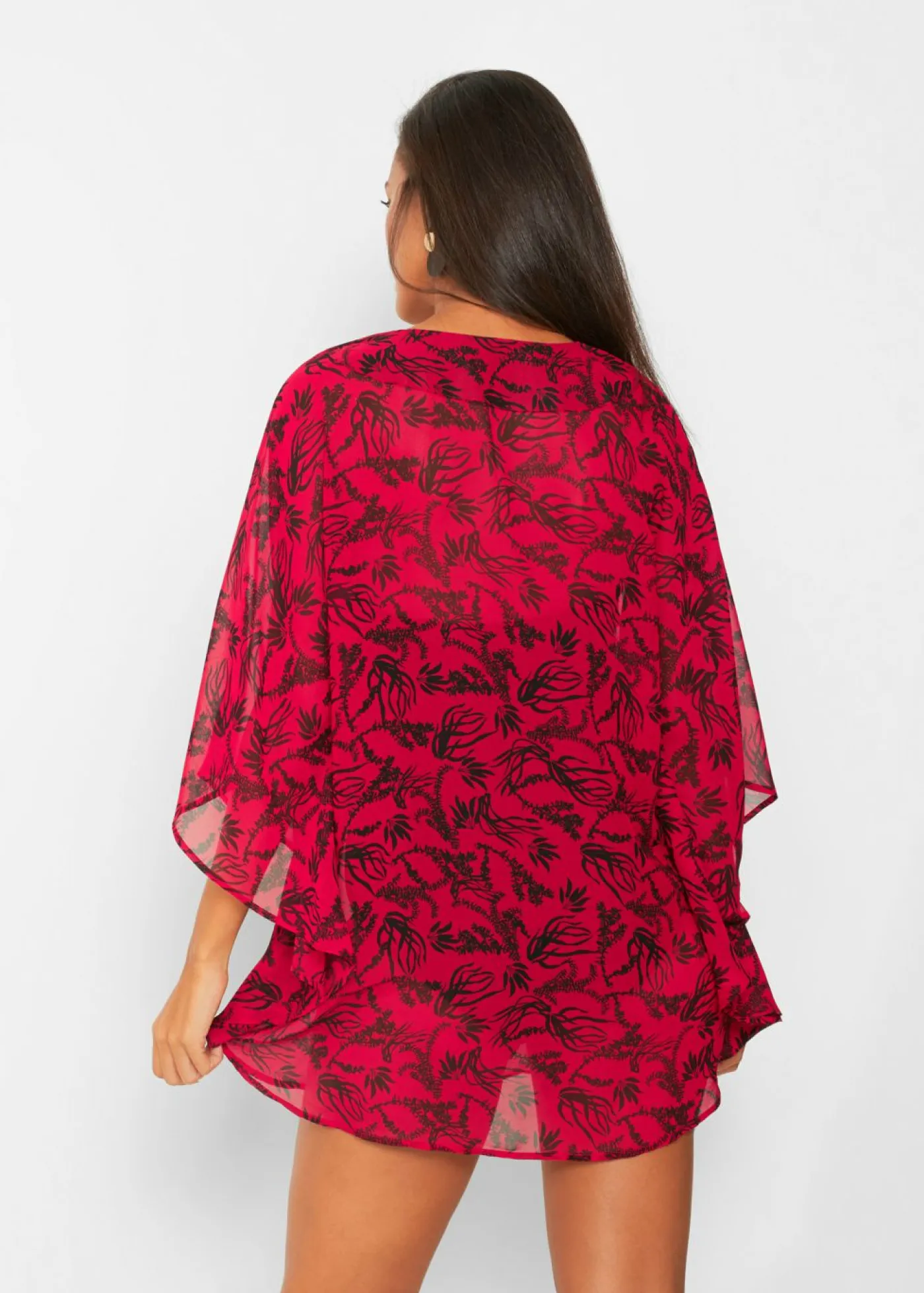 bonprix bonprix Ropa De Playa|Camisas Y Blusas>Túnica de playa de gasa ligera Rojo cayena/negro de flores