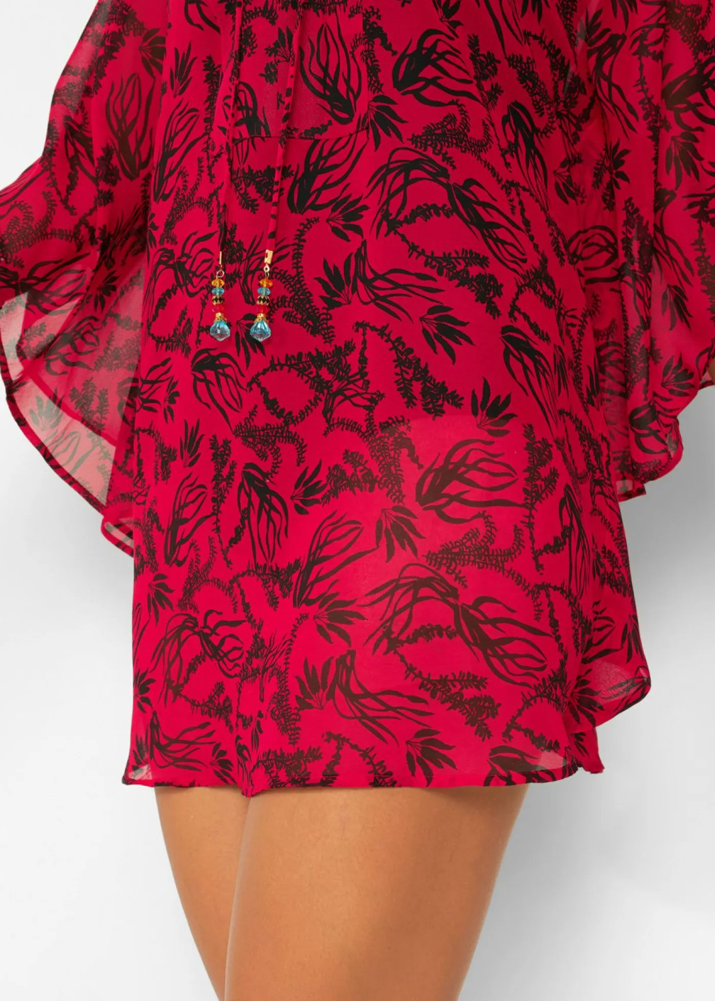 bonprix bonprix Ropa De Playa|Camisas Y Blusas>Túnica de playa de gasa ligera Rojo cayena/negro de flores