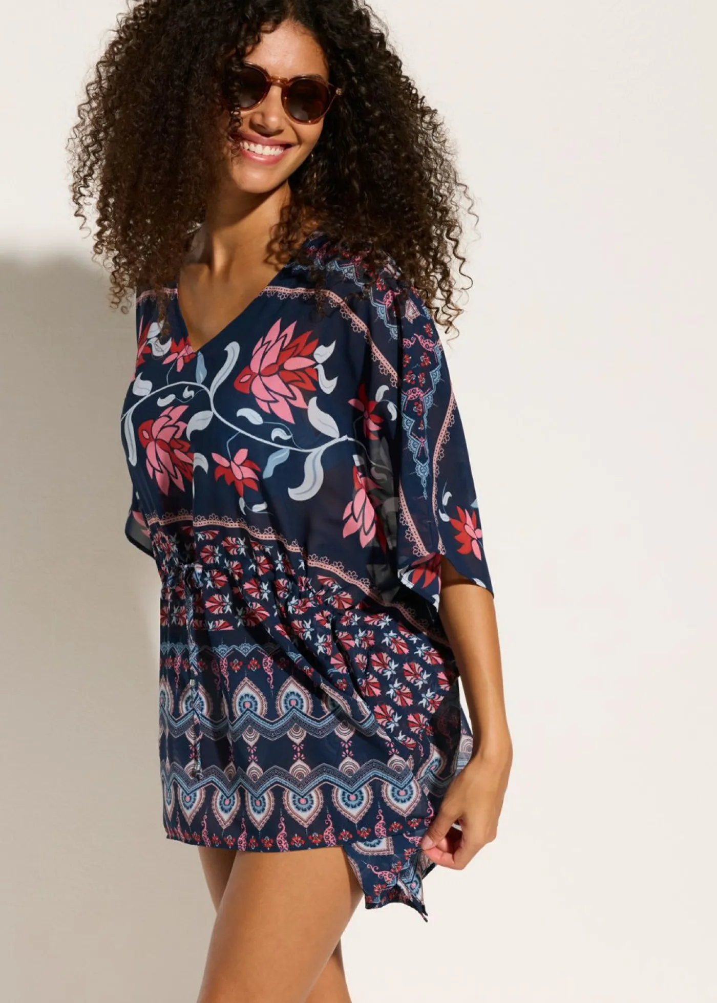 bonprix bonprix Ropa De Playa|Vestidos>Túnica de playa de gasa ligera azul-rosa pálido