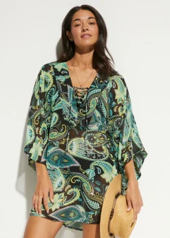 bonprix bonprix Ropa De Playa|Vestidos>Túnica de playa de gasa ligera Negro-verde