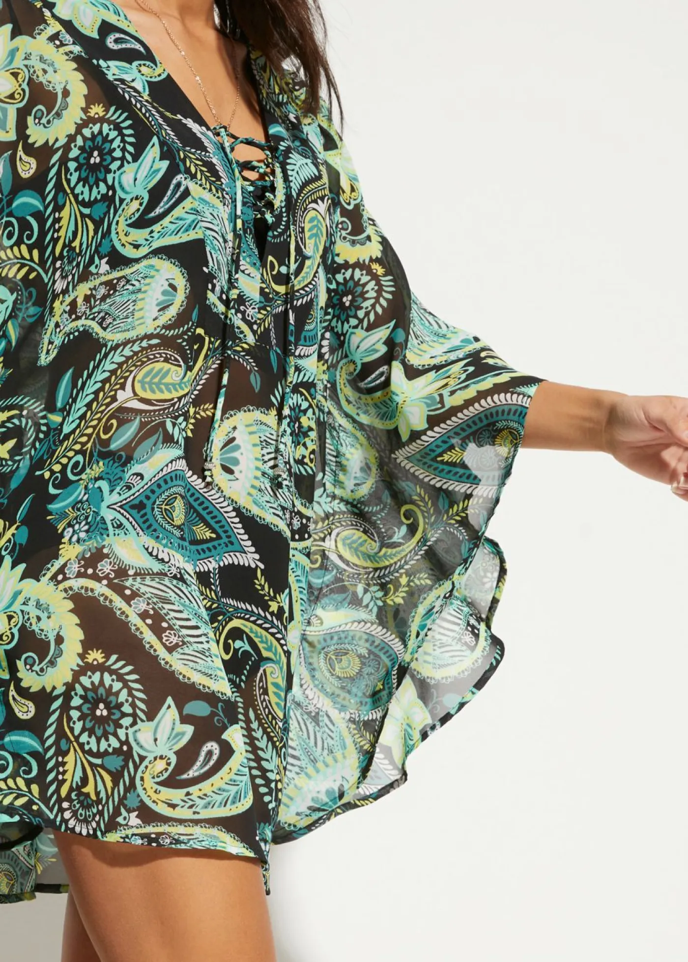 bonprix bonprix Ropa De Playa|Vestidos>Túnica de playa de gasa ligera Negro-verde