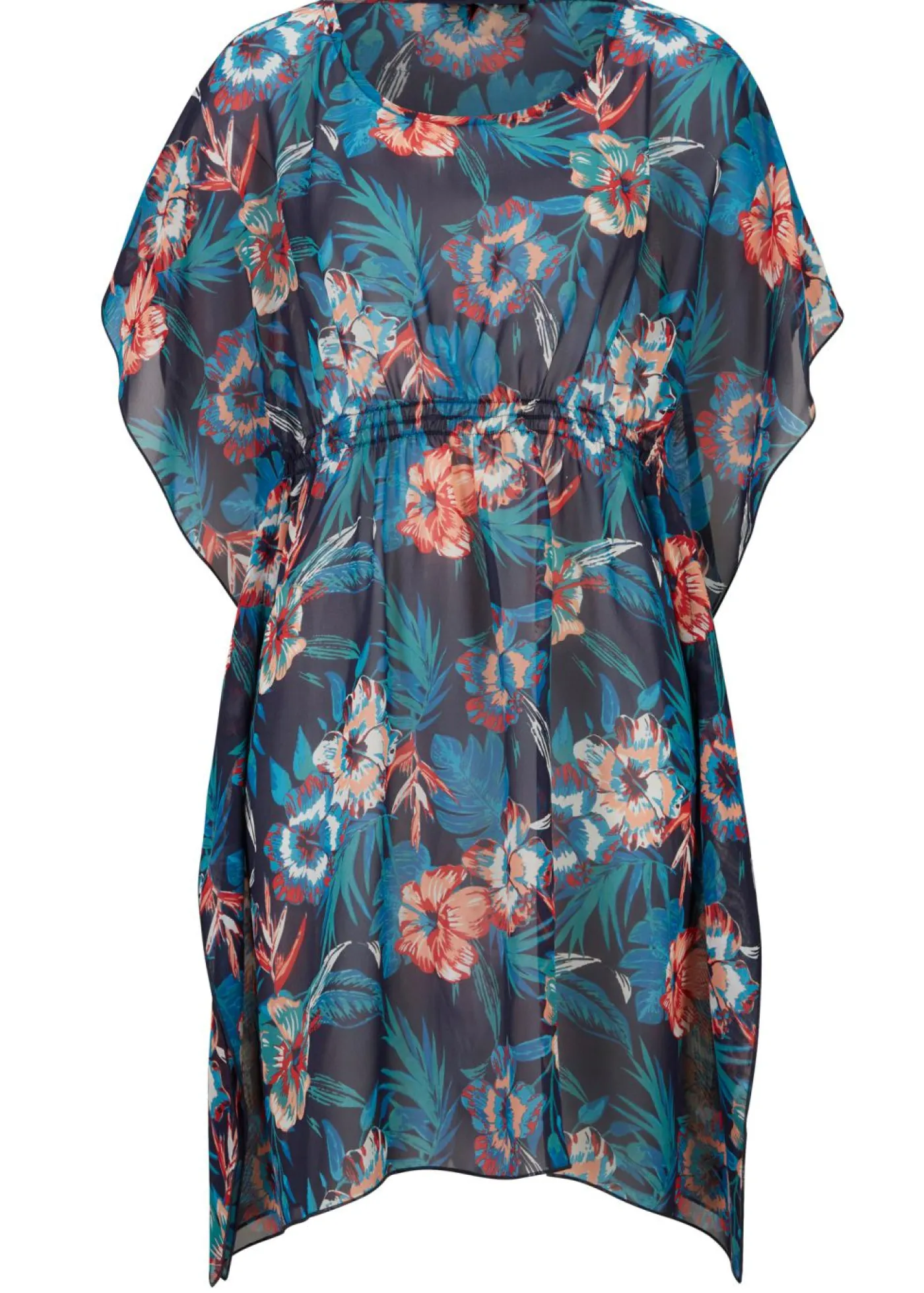 bonprix bonprix Ropa De Playa|Camisas Y Blusas>Túnica de playa larga de gasa ligera Azul oscuro-turquesa de flores