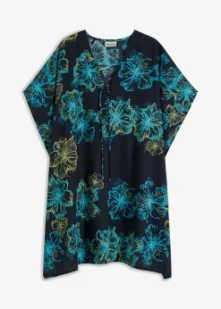 bonprix bonprix Ropa De Playa|Vestidos>Túnica de playa transparente con escote en V azul marino/turquesa de flores