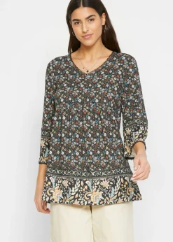 bonprix bonprix Camisas Y Blusas>Túnica de viscosa sostenible negro azul etéreo cayena café con leche beige mate verde oliva claro verde aceite naranja oscuro con flores