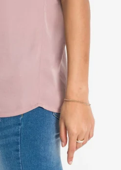 Mujer bonprix bonprix Túnica holgada de satén de manga corta con hombros caídos