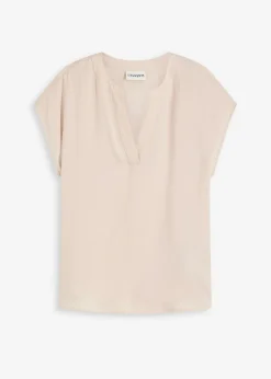 bonprix bonprix Camisas Y Blusas>Túnica holgada de satén de manga corta con hombros caídos oro metalizado