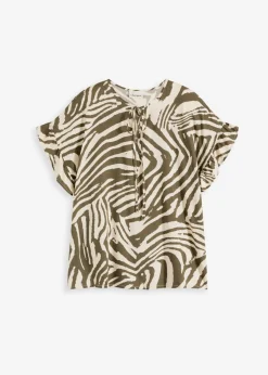 bonprix bonprix Camisas Y Blusas>Túnica holgada de viscosa Crudo/verde oliva oscuro con estampado de cebra