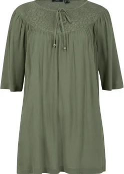 Mujer bonprix bonprix Túnica larga con efecto arrugado media manga