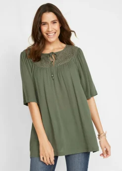 Mujer bonprix bonprix Túnica larga con efecto arrugado media manga