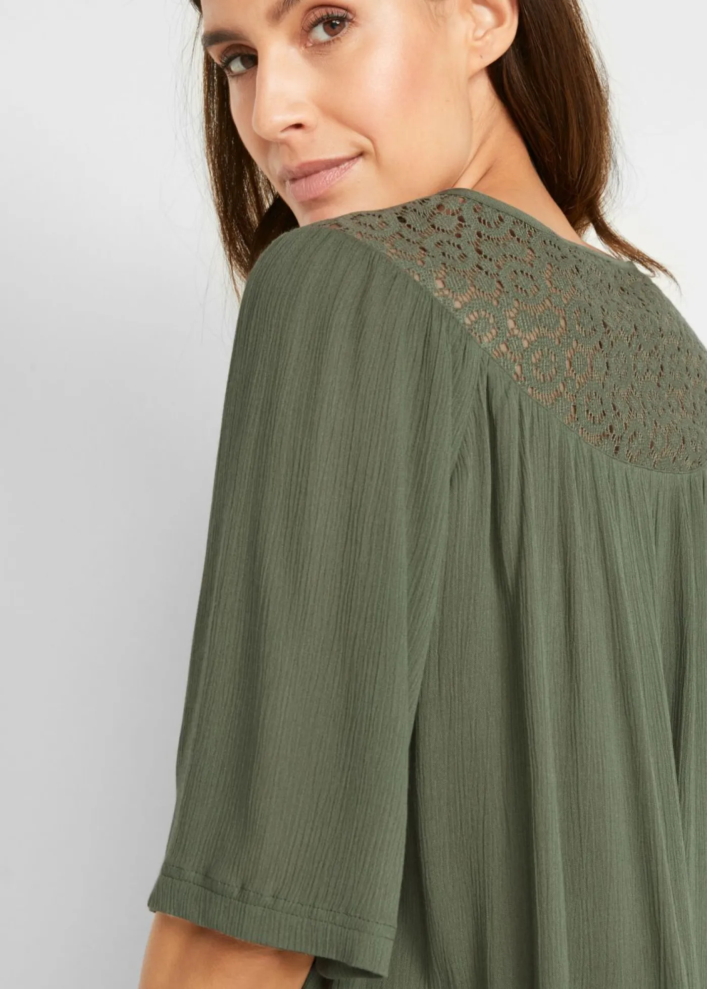 Mujer bonprix bonprix Túnica larga con efecto arrugado media manga