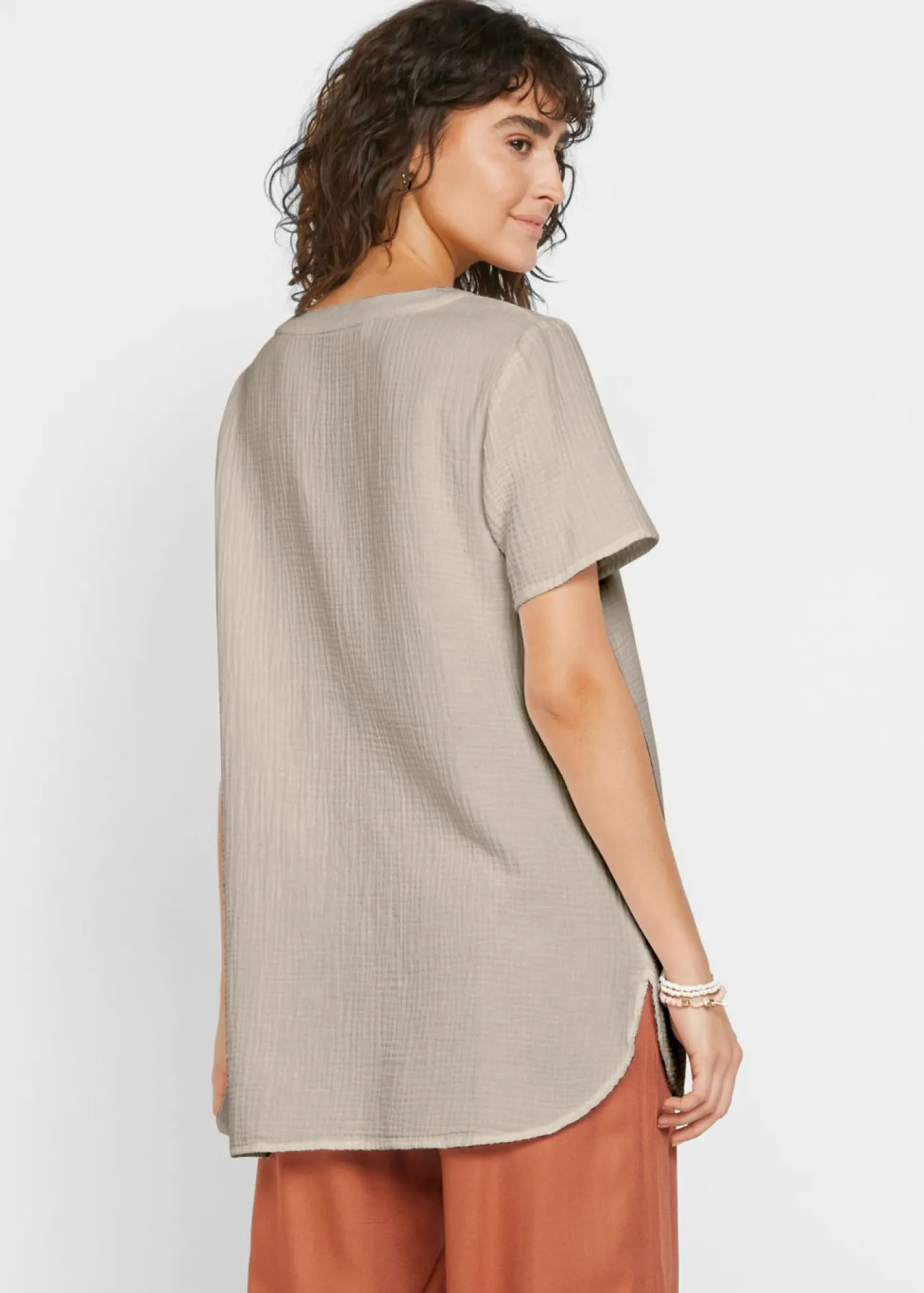 bonprix bonprix Camisas Y Blusas>Túnica larga de muselina de algodón puro gris piedra