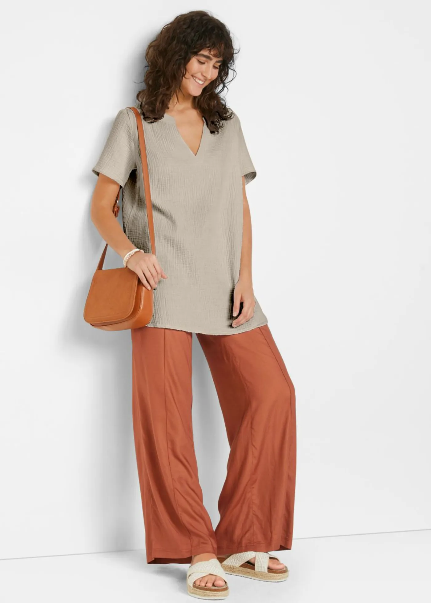 bonprix bonprix Camisas Y Blusas>Túnica larga de muselina de algodón puro gris piedra