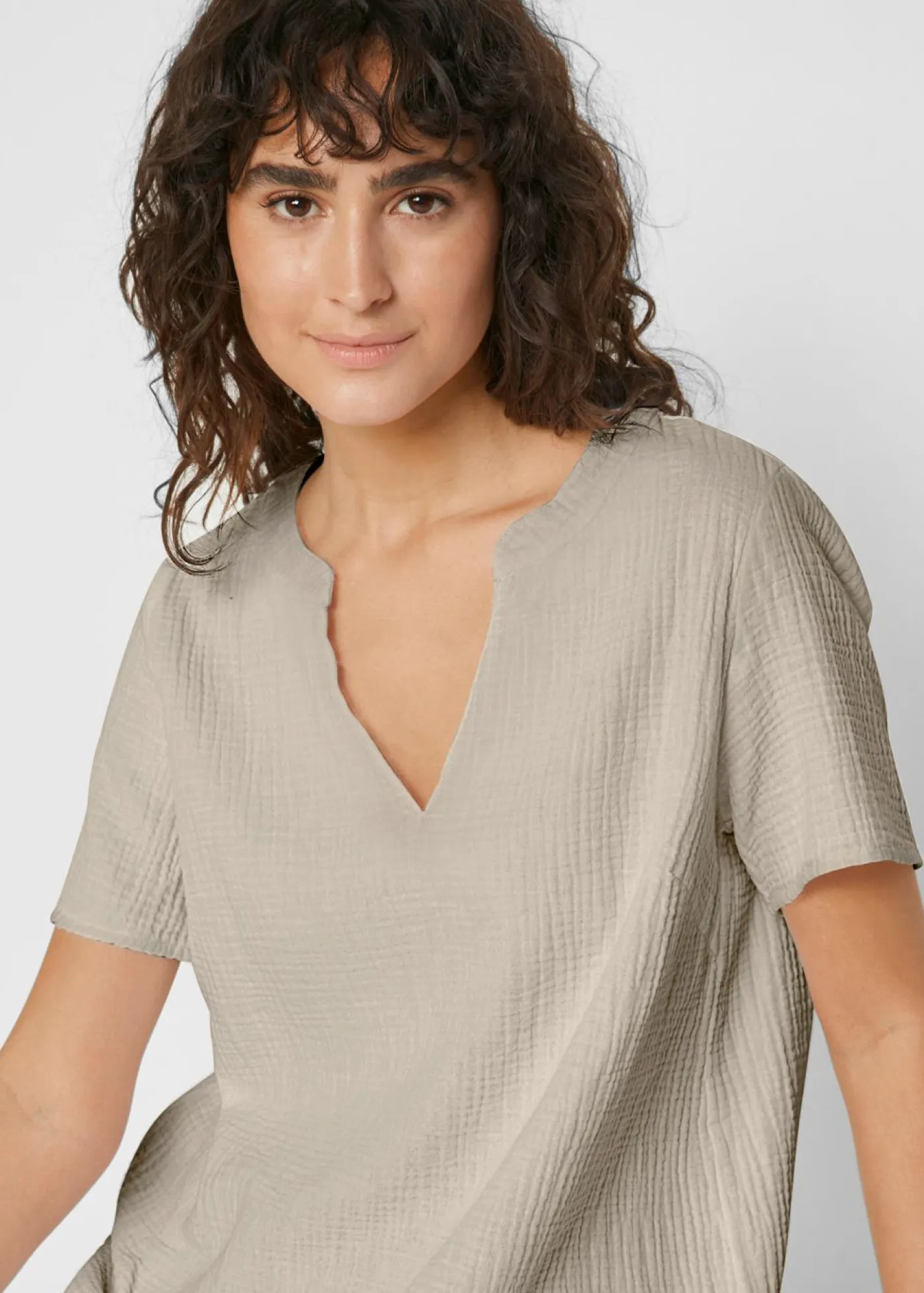 bonprix bonprix Camisas Y Blusas>Túnica larga de muselina de algodón puro gris piedra