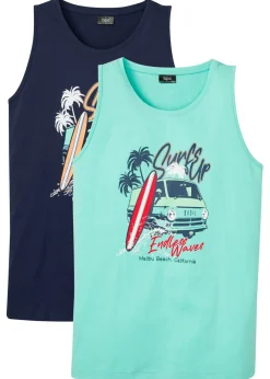 bonprix bonprix Ropa De Playa|Camisetas Y Polos>Top (2 unidades) de algodón orgánico puro azul marino+azul mentol