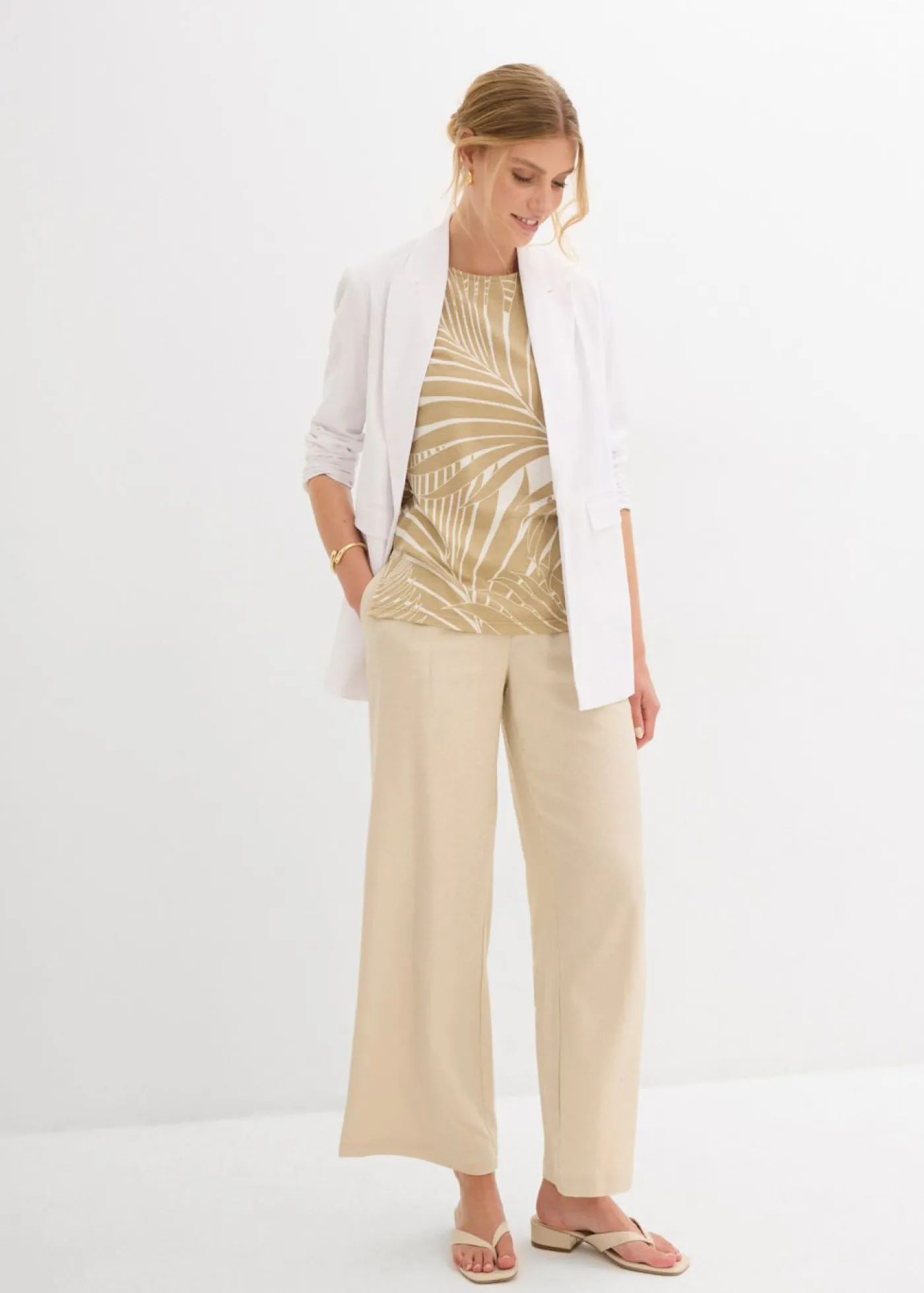 bonprix bonprix Camisetas>Top con aberturas laterales blanco lana-beige nuevo